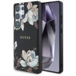 Case Guess Grained Printed Flower Pattern MagSafe for Samsung Galaxy S25 Ultra black