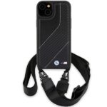 Case BMW BMHCP15S23PSCCK iPhone 15 / 14 / 13 6.1" black hardcase M Edition Carbon Stripe & Strap - imagine 2