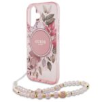 Guess GUHMP16MHFWBRCESP iPhone 16 Plus 6.7" pink hardcase IML Flowers With Pearl Strap MagSafe - imagine 4