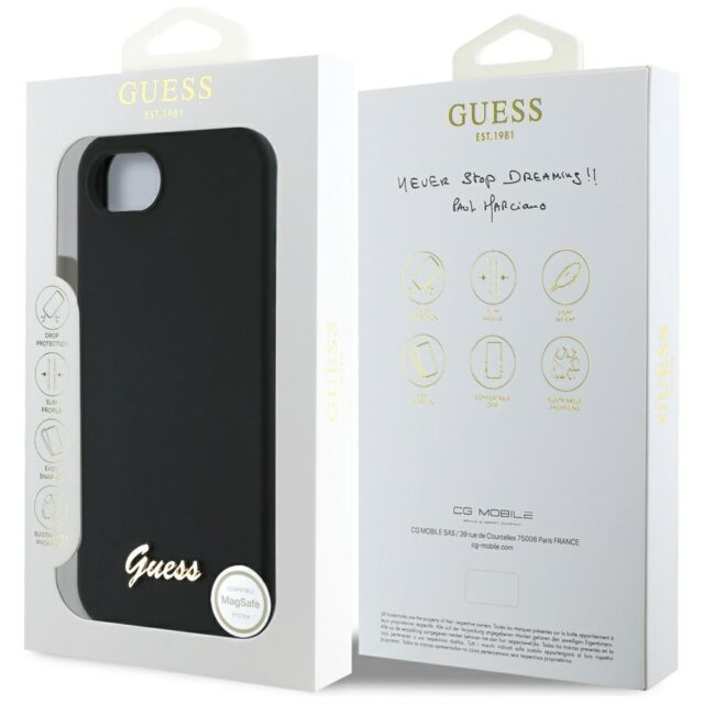 Case Guess Silicone Script Metal Logo MagSafe for iPhone 16e black - imagine 8