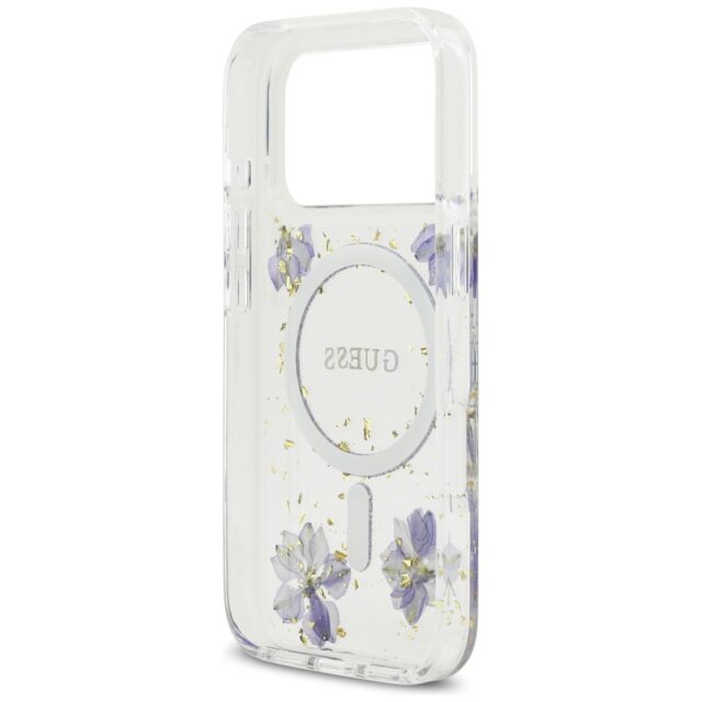 Case Guess Resin Flowers Glitter MagSafe for iPhone 17 Pro purple - imagine 7