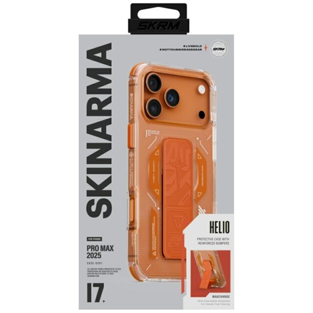 Skinarma Helio Case for iPhone 17 Pro Max Magnetic Charging + Grip Stand Orange - imagine 5