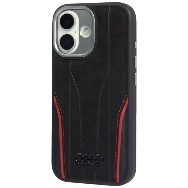 Case Audi R8 Genuine Leather MagSafe for iPhone 17 black-red - imagine 3