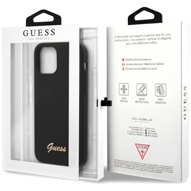 Guess GUHCP12SLSLMGBK iPhone 12 mini 5,4" black hardcase Silicone Script Gold Logo - imagine 10