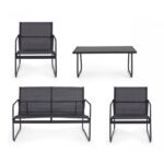 Black Forest Garden Furniture Set, Texteline Two Chairs + Lounger + Folding Table Black - imagine 4