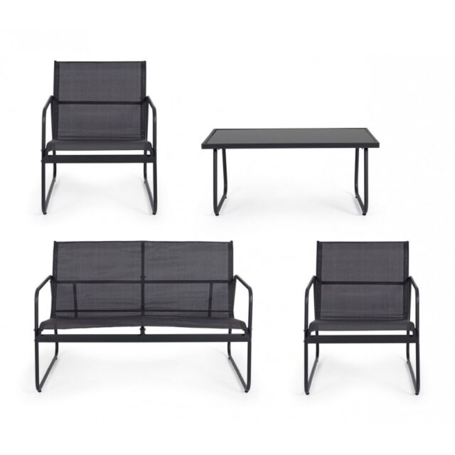 Black Forest Garden Furniture Set, Texteline Two Chairs + Lounger + Folding Table Black - imagine 4