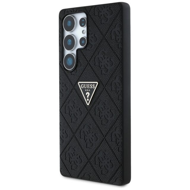Case Guess Hot Stamp 4G Pattern Triangle Metal Logo Samsung Galaxy S25 Ultra black - imagine 2
