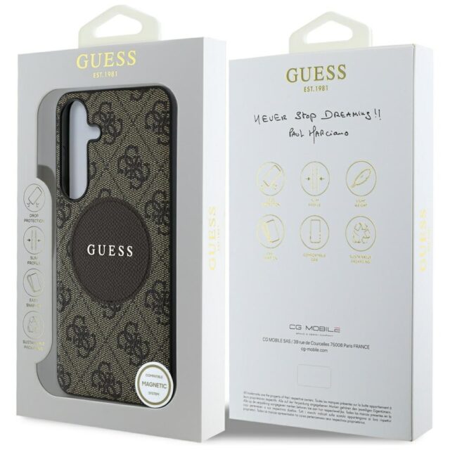 Case Guess 4G Round Patch Classic Logo MagSafe for Samsung Galaxy S25 brown - imagine 8