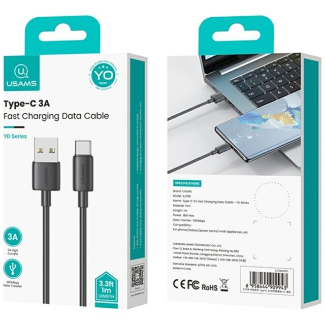 Cable USAMS YD Series SJ708 18W 3A USB-A to USB-C 1m white - imagine 9