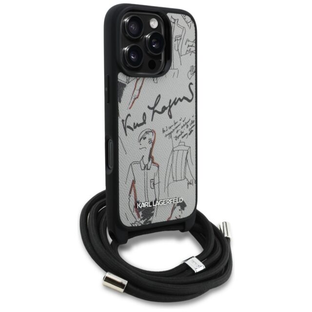 Case Karl Lagerfeld Crossbody Grained    Pattern & Logo for iPhone 16 Pro grey - imagine 3