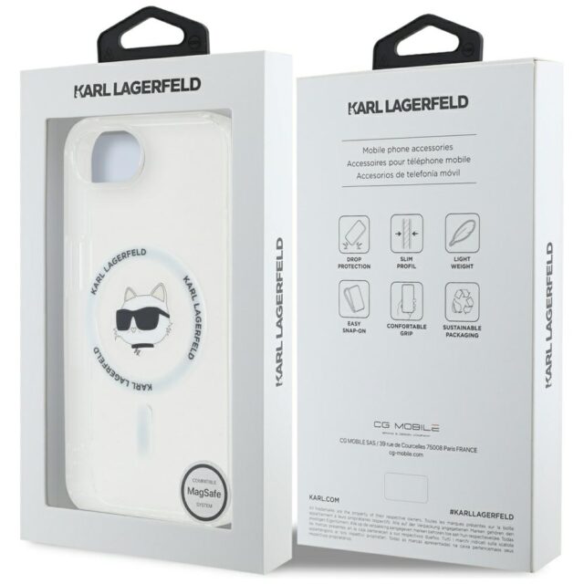 Case Karl Lagerfeld IML Metal Choupette Head MagSafe for iPhone 16e white - imagine 8