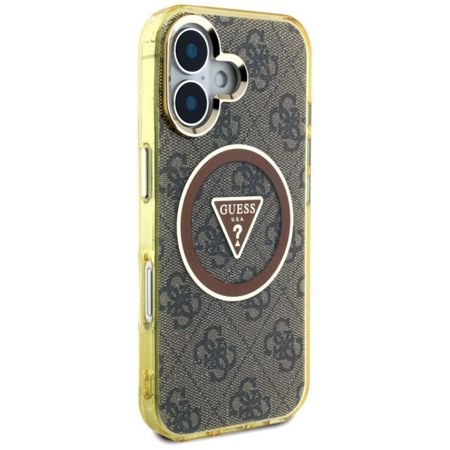 Case Guess IML Metal Glitter 4G Circle Triangle MagSafe for iPhone 16 brown - imagine 4