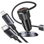 USAMS YT Series CC287 Car Charger 66W 1xUSB-A 1xUSB-C + 2in1 USB-C/Lightning Cable - imagine 4
