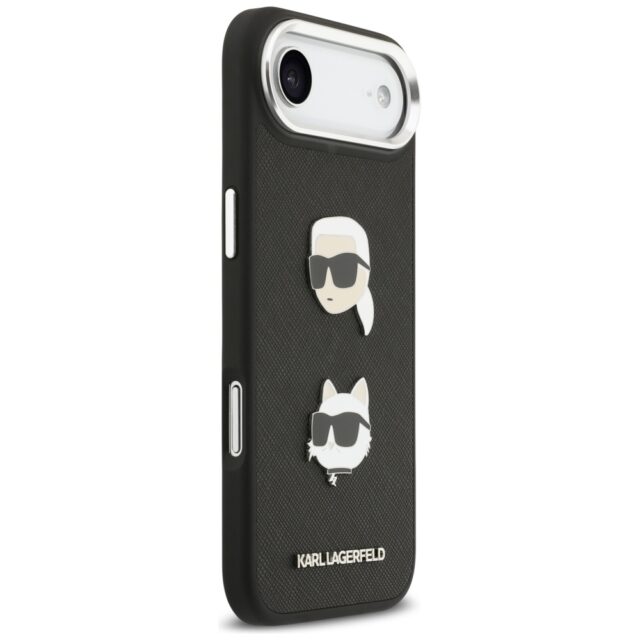 Karl Lagerfeld FW Grained Karl & Choupette Heads Pins & Logo Case for iPhone Air Black - imagine 4