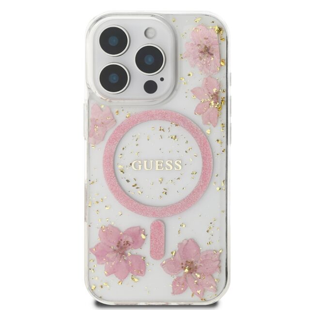 Guess GUHMP16LRBFGFGMP iPhone 16 Pro 6.3" pink hardcase Resin Flower Glitter MagSafe - imagine 3