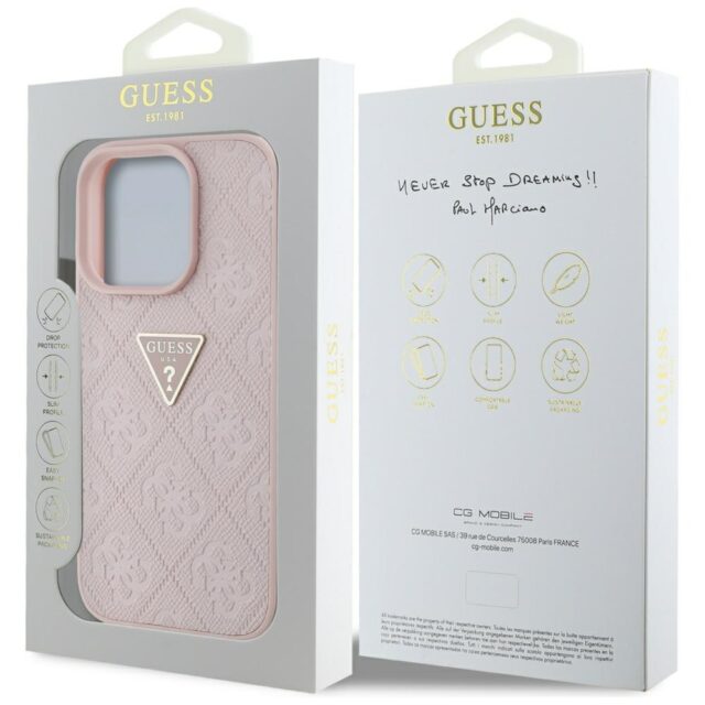 Case Guess Hot Stamp 4G Pattern Triangle Metal Logo for iPhone 16 Pro pink - imagine 8