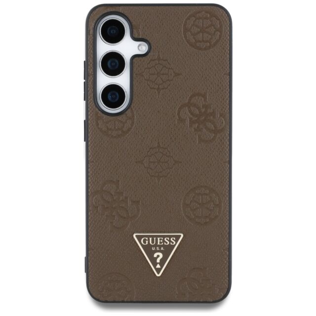Case Guess Grained Hot Stamp Peony Pattern Triangle Logo MagSafe for Samsung Galaxy S25 brown - imagine 3