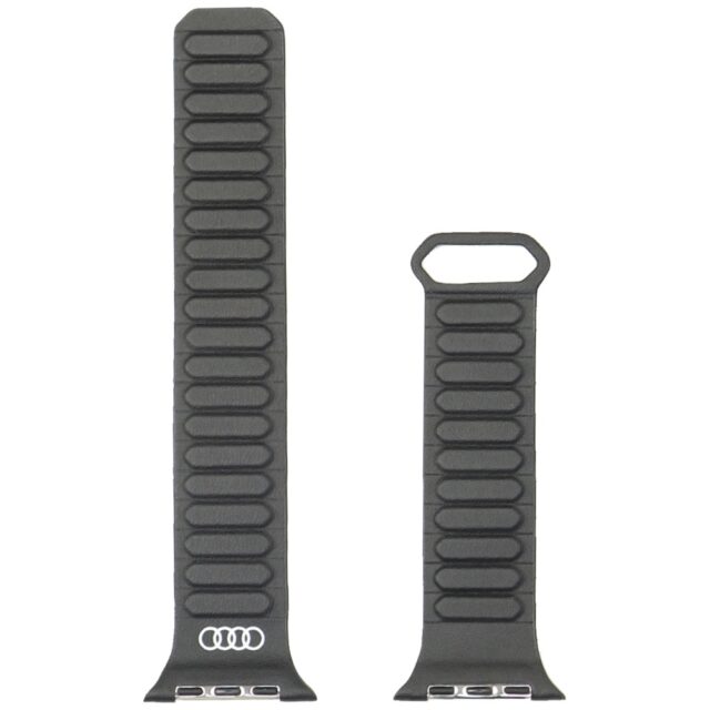 Strap Audi Logo Synthetic Leather Magnetic Ring for Apple Watch 44/45/46/49mm black - imagine 3