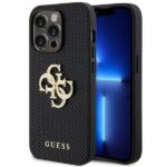 Guess GUHCP15XPSP4LGK iPhone 15 Pro Max 6.7" black hardcase Leather Perforated 4G Glitter Logo