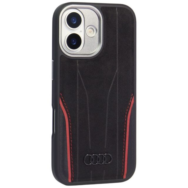 Case Audi R8 Genuine Leather MagSafe for iPhone 17 black-red - imagine 2
