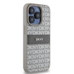 DKNY DKHCP15XPRTHSLE iPhone 15 Pro Max 6.7 inch beige hardcase Leather Mono Stripe & Metal Logo - imagine 4
