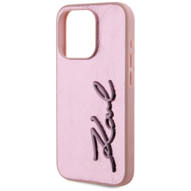 Case Karl Lagerfeld Wrinkled Metal Signature for iPhone 15 Pro pink - imagine 6