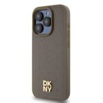 DKNY DKHMP15XPSHRPSW iPhone 15 Pro Max 6.7 inch brown hardcase Leather Pattern Metal Logo MagSafe - imagine 2