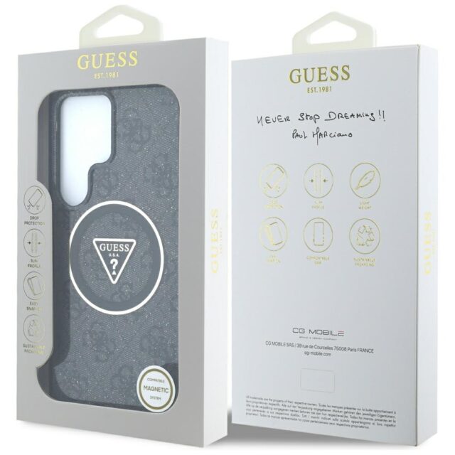 Case Guess 4G Glitter Triangle Buttons MagSafe for Samsung Galaxy S25 Ultra black - imagine 8