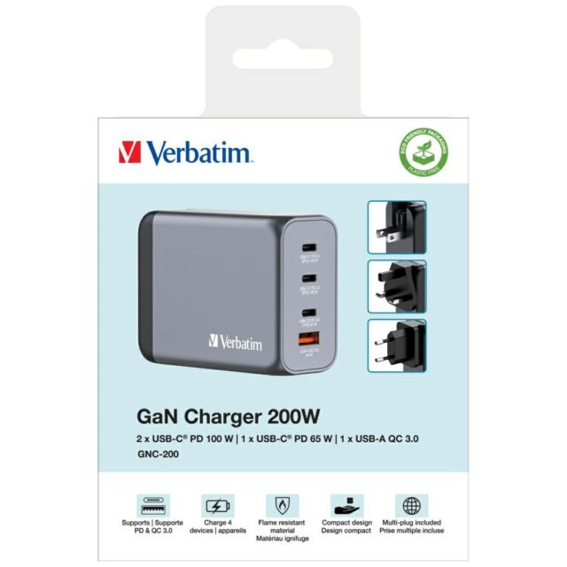 Verbatim GNC-200 GaN Charger 4 Port 200W USB A/C (EU/UK/US - imagine 8