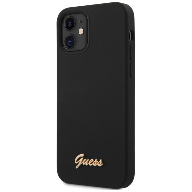 Guess GUHCP12SLSLMGBK iPhone 12 mini 5,4" black hardcase Silicone Script Gold Logo - imagine 5