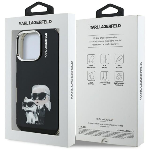 Case Karl Lagerfeld IML Aquarelle Karl   & Choupette & Logo for iPhone 16 Pro Max black - imagine 8