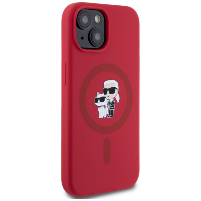 Case Karl Lagerfeld Silicone Karl&Choupette Heads Ring MagSafe for iPhone 15 red - imagine 4