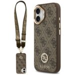 Guess 4G Strass Logo & Big Strap Metal Buttons MagSafe Case for iPhone 17 Brown
