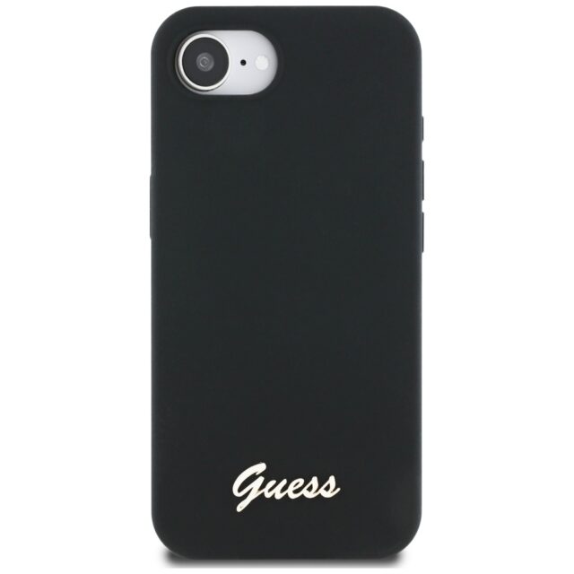 Case Guess Silicone Script Metal Logo MagSafe for iPhone 16e black - imagine 3
