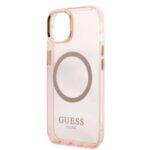 Guess GUHMP13MHTCMP iPhone 13 / 14 / 15 6.1" pink hard case Gold Outline Translucent MagSafe - imagine 6