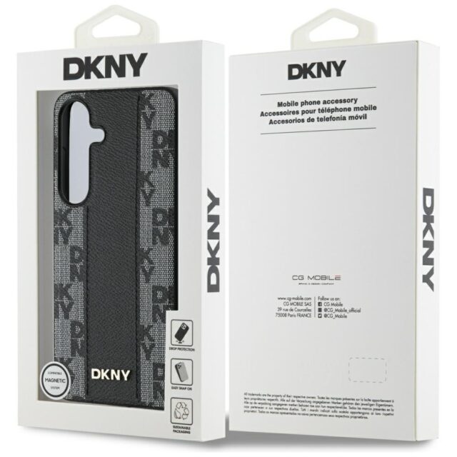 Case DKNY Leather Checkered Pattern MagSafe for Samsung Galaxy S25 black - imagine 8