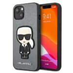 Karl Lagerfeld KLHCP13MOKPG iPhone 13 / 14 / 15 6,1" silver hardcase Saffiano Ikonik Karl`s Patch