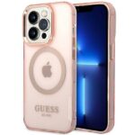 Guess GUHMP14XHTCMP iPhone 14 Pro Max 6,7" pink hard case Gold Outline Translucent MagSafe