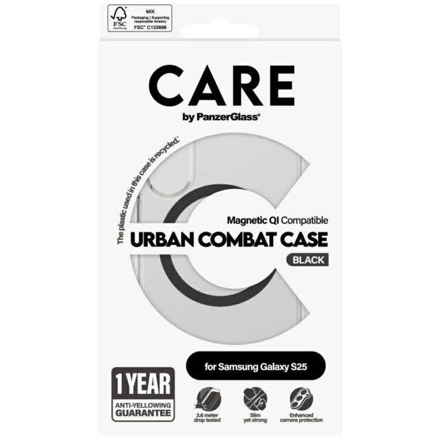 CARE by PanzerGlass Flagship Urban Combat Black QI Case for Samsung Galaxy S25 Transparent - imagine 4