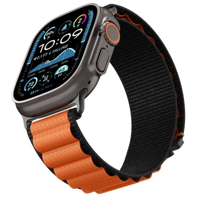 Pasek Spigen WBF1 do Apple Watch          6/7/8/9/10/11/SE/SE 3/Ultra 1/Ultra 2 44/45/46/49mm czarno-pomarańczowy - imagine 7