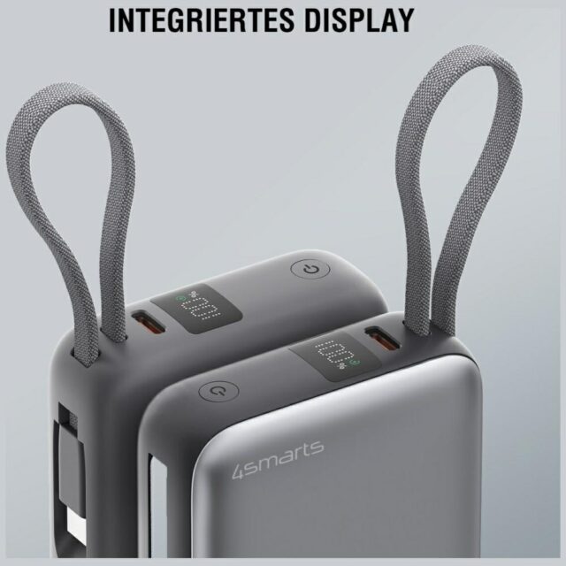 Powerbank 4smarts Pocket Dual Cord 10000mAh 22.5W with built-in USB-C cable 15cm gray - imagine 3