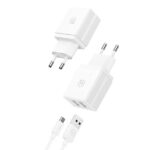USAMS Charger 2xUSB-A + Micro/USB-A Fast Charging cable  white series HC HCXLTZ02 - imagine 2
