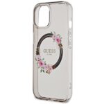 Guess GUHMP15SHFWFCK iPhone 15 / 14 / 13 6.1" black hardcase IML Flowers Wreatch MagSafe - imagine 6