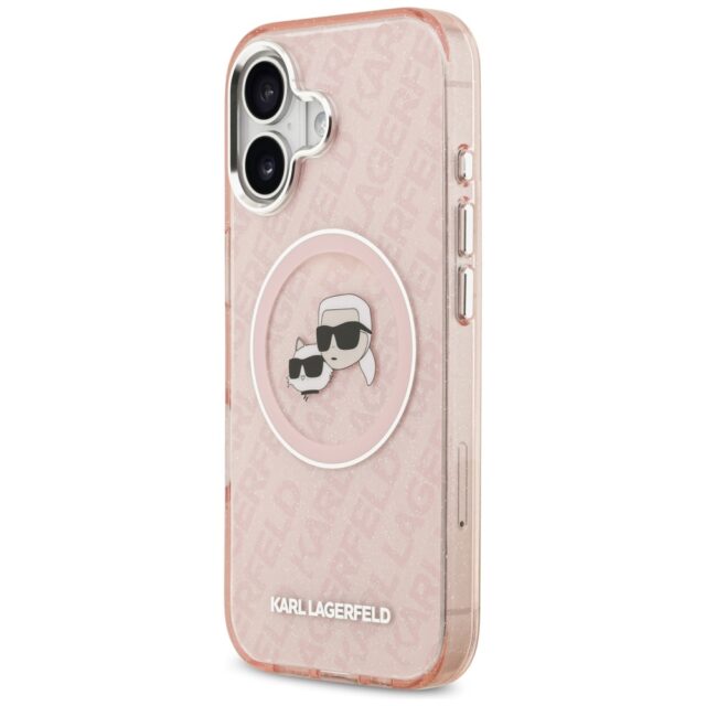 Karl Lagerfeld IML Glitter Karl & Choupette Heads Logo MagSafe Case for iPhone 17 Pink - imagine 2