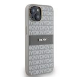 DKNY DKHCP14SPRTHSLE iPhone 14 / 15 / 13 6.1" beige hardcase Leather Mono Stripe & Metal Logo - imagine 4