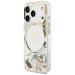 Guess IML Glitter Flowers Triangle MagSafe Case for iPhone 17 Pro Max White - imagine 2