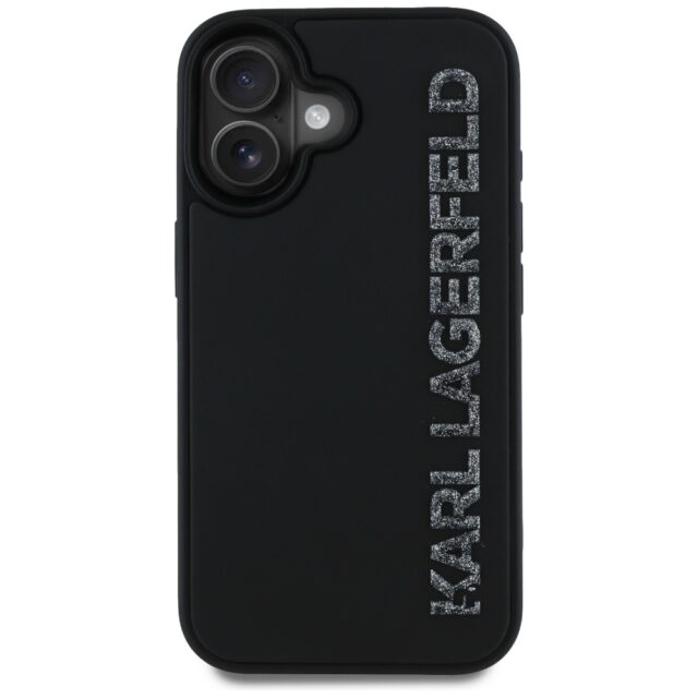 Case Karl Lagerfeld HC 3D Rubber Elongated Glitter for iPhone 16 black - imagine 3