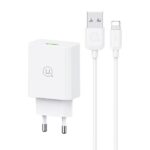 USAMS 18W Mains Charger + Lightning/USB-A Fast Charging Cable White  Series SC SCXLTZ03