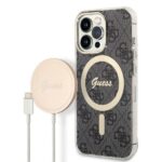 Guess Set GUBPP13LH4EACSK Case+ Charger iPhone 13 Pro black hard case 4G Print MagSafe