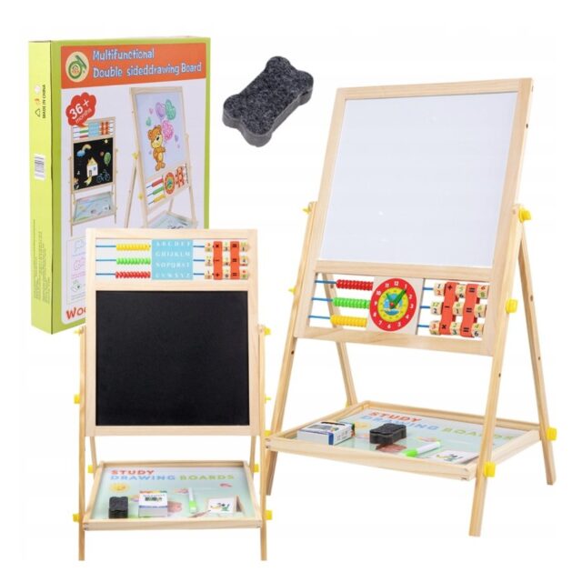 Extralink Toys | Double-sided Board for Kids | Chalk, Magnetic, Dry Erase, Abacus, Clock - imagine 3